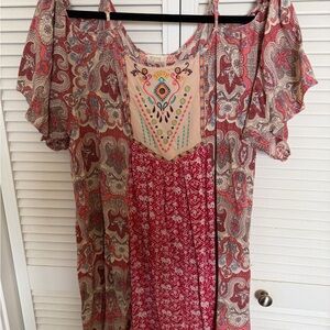 Flying Tomato Red Paisley Embroidered Cold-Shoulder Tunic
